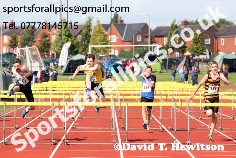 Boys under-15s 80 metres hurdles, Northern Under-17s/U-15s and U13s Champs, Leigh Sports Village, Leigh. Photo: David T. Hewitson/Sports for All Pics